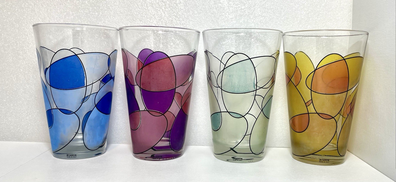 Set of 4 Retro MCM 1950s Vtg Cerve Italy Circle Ware,4 Colors,drinking glasses