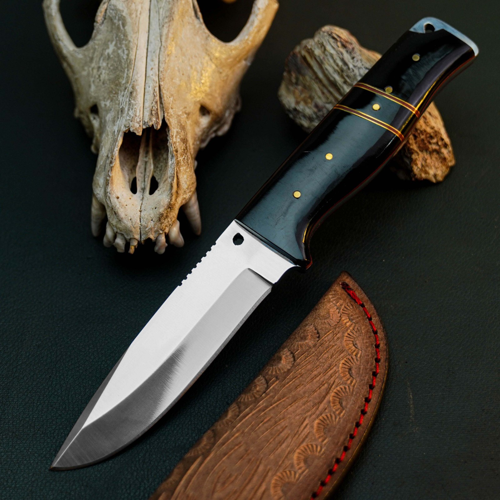 9.1 inch Drop Point Skinner Knife StainlessSteel Hunting Blade with Resin Handle