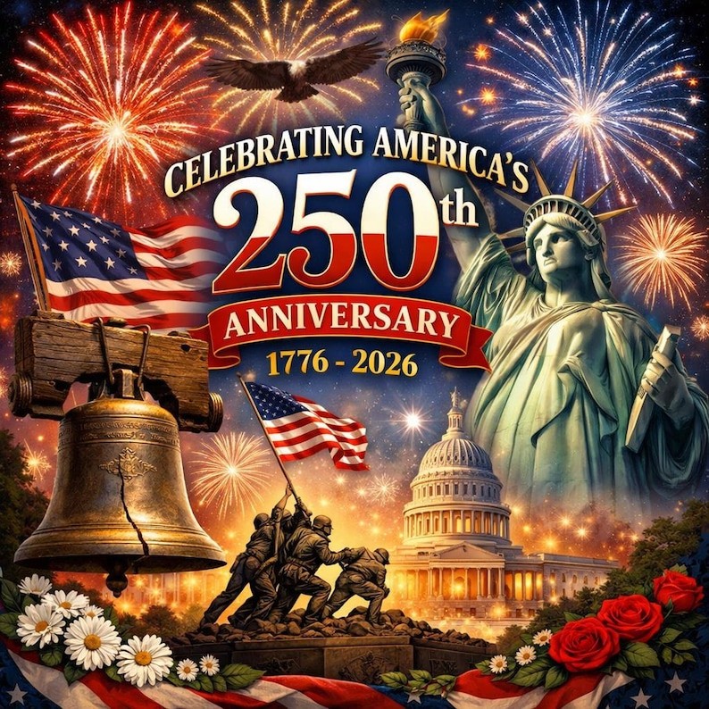 AMERICA 250TH ANNIVERSARY 1776-2026 FRIDGE MAGNET 4.25″ X 4.25″