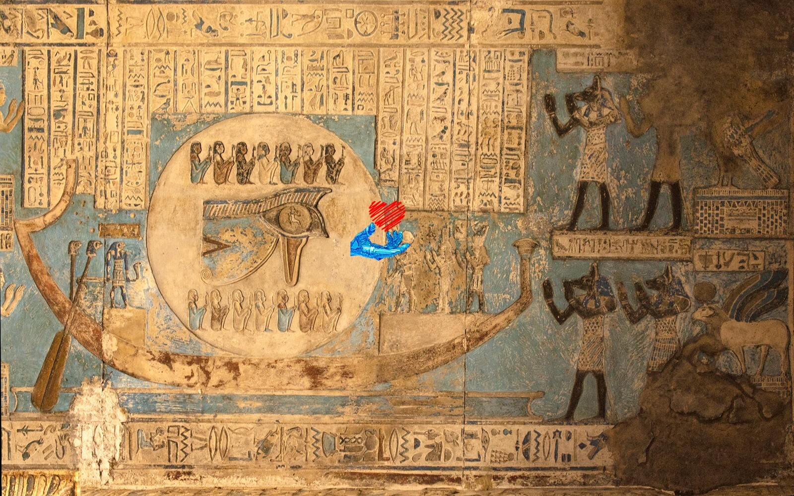 Ancient Egyptian stone reliefs at the of Temple of Hathor Dendera Egypt