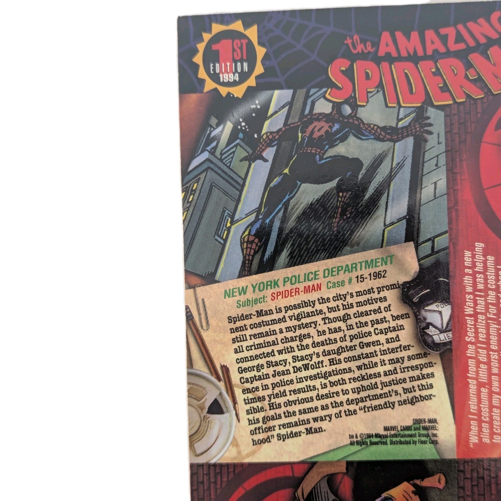1994 Fleer Amazing Spider Man 1st Edition Marvel Comic Trading Card Uncut Promo