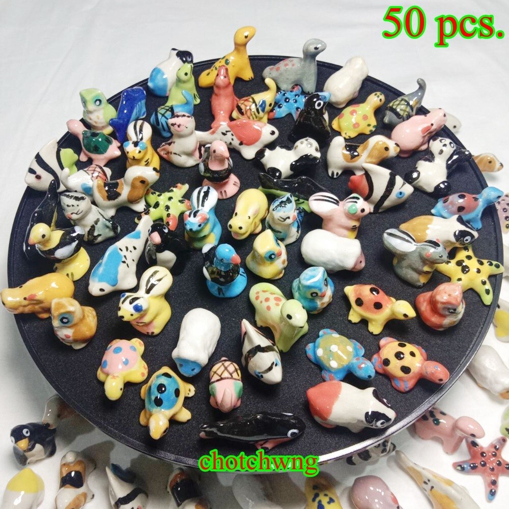 50 Pcs Wholesale Miniature Ceramic Animal Figurines Mini Mix Pattern Hand-painte