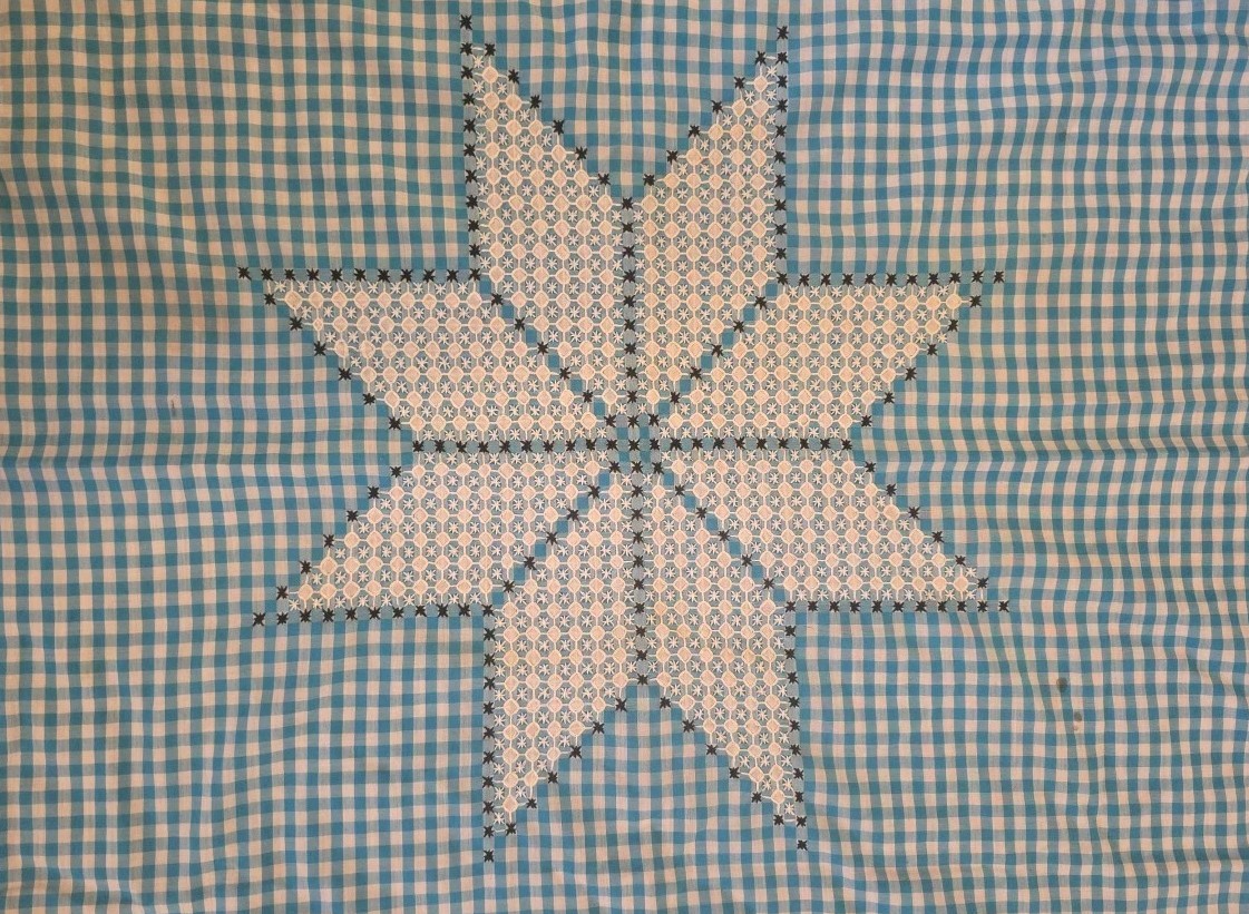 Hand Made Blue Embroidered Star Cotton Tablecloth Square READ