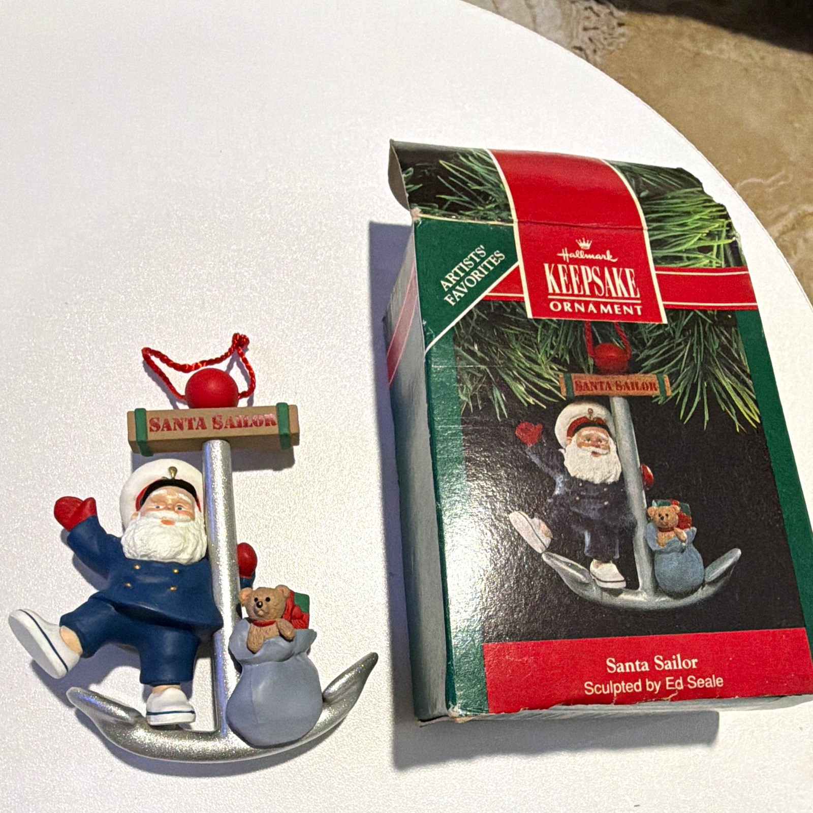 Hallmark Keepsake Handcrafted Dated Santa Sailor Anchor Christmas Ornament 1991