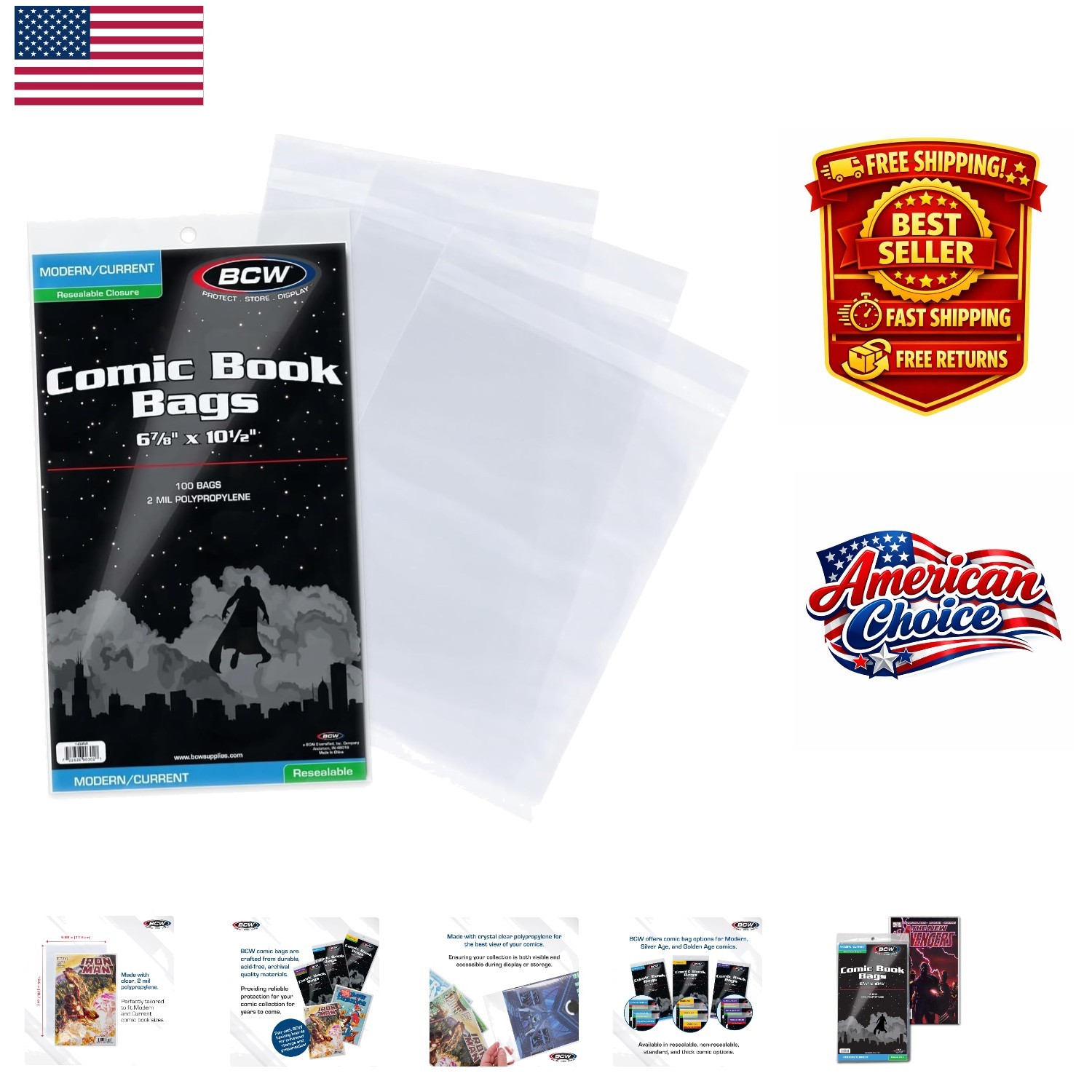 Professional Grade Resealable Comic Bags – 100 ct Acid-Free, 6 7/8 x 10 1/2