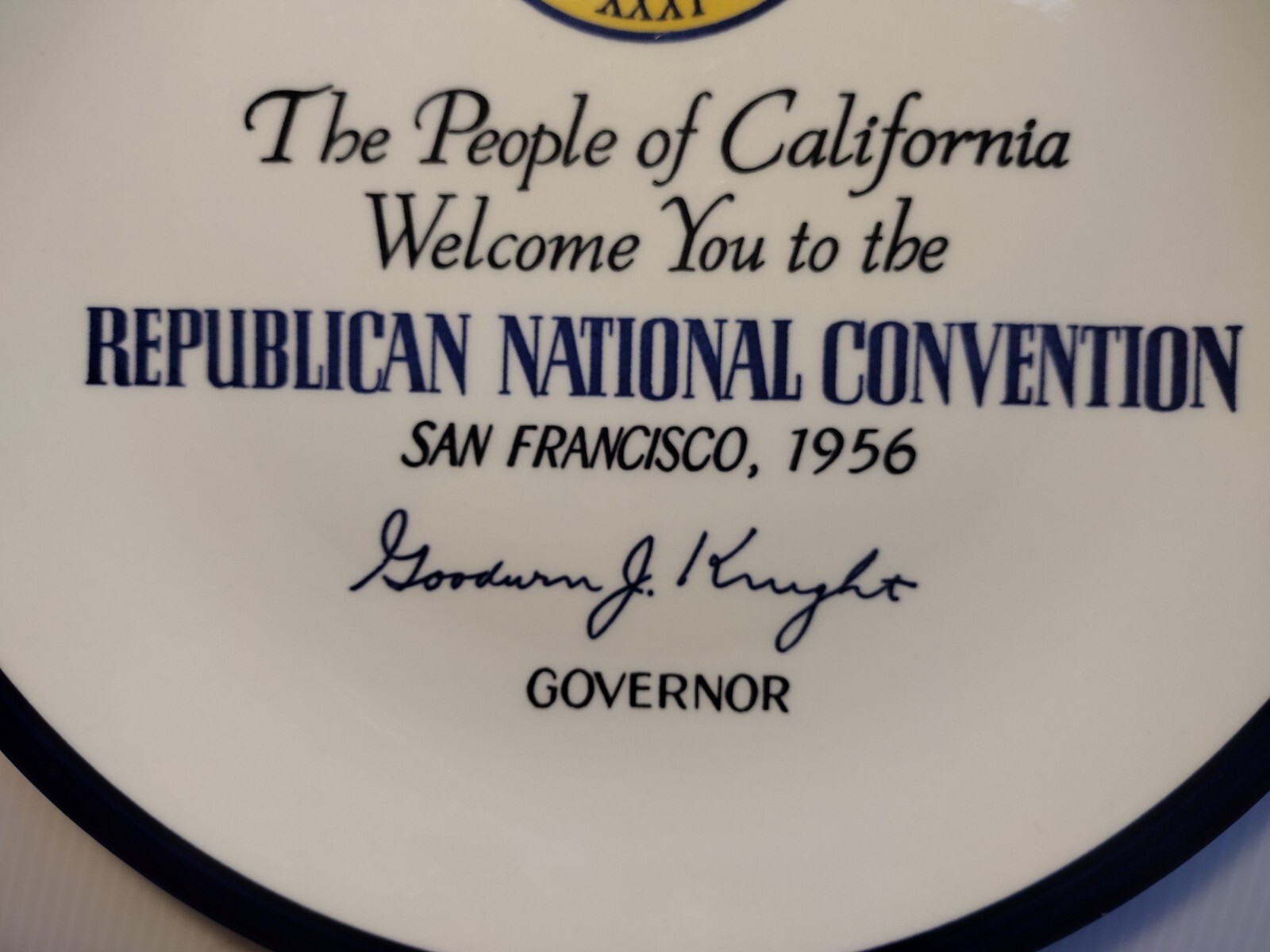 Vintage 1956 Republican National Convention Calif. Souvenir Plate