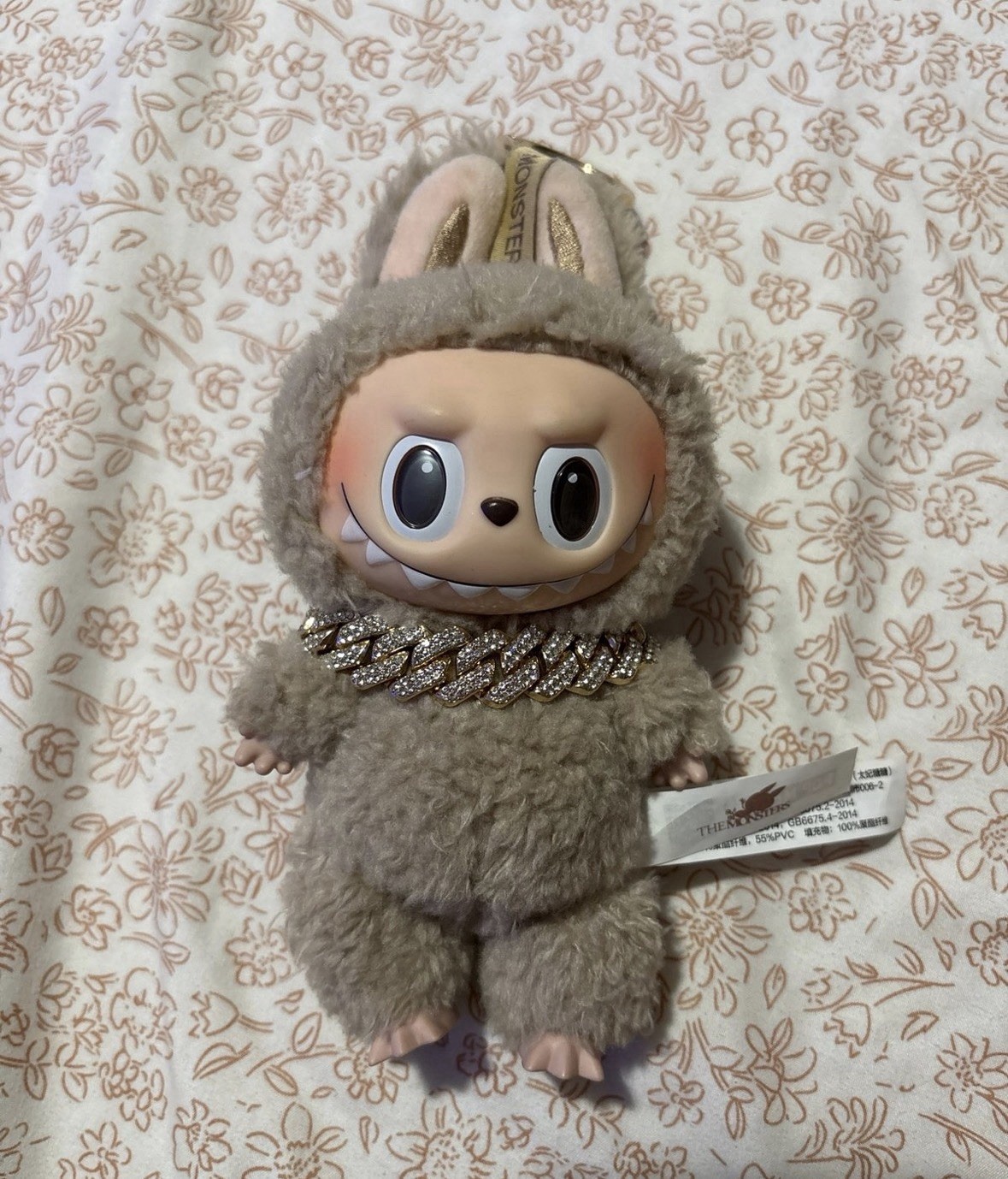 POP MART The Monsters Plush Figure Gray/Beige w/ Chain