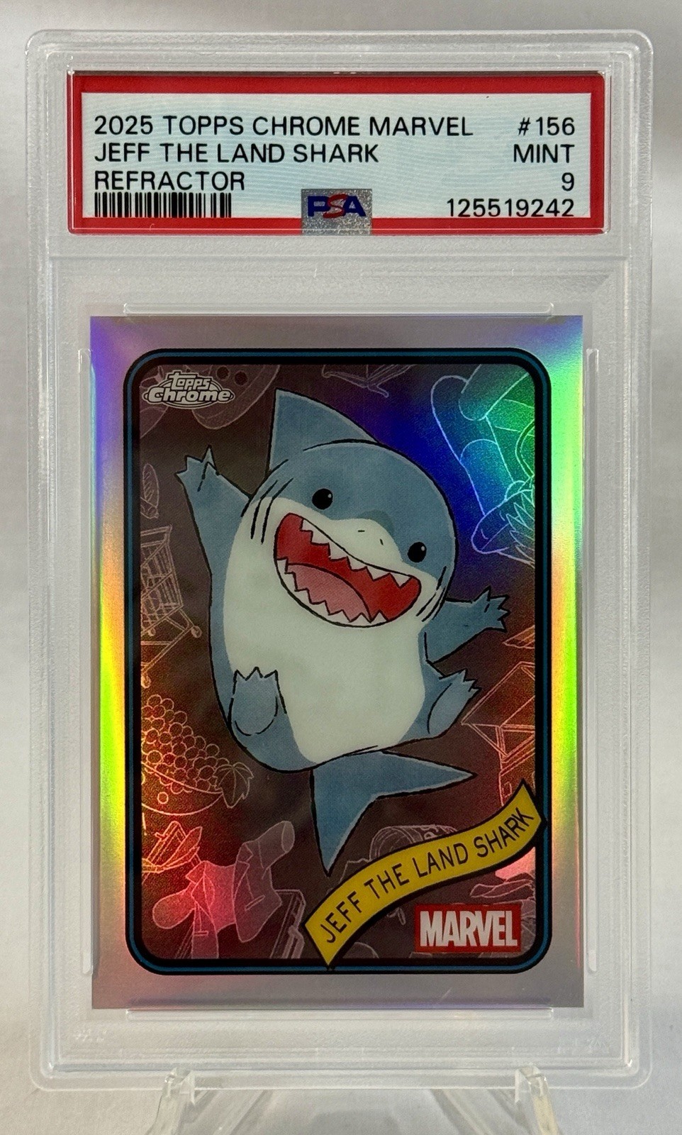 2025 Topps Chrome Marvel Comics Refractor Jeff the Land Shark #156 PSA 9 MINT