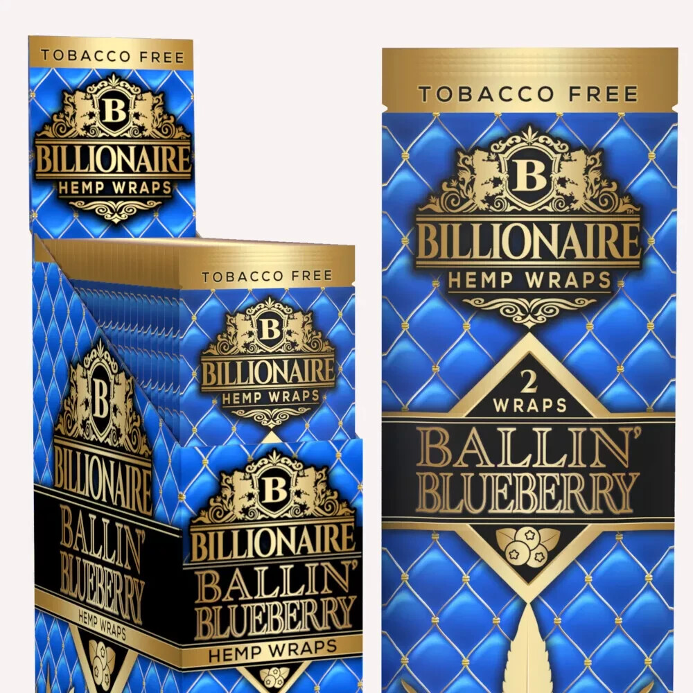 Billionaire Wraps – Ballin’ Blueberry Rolling Paper – (Box of 25 Pouches)