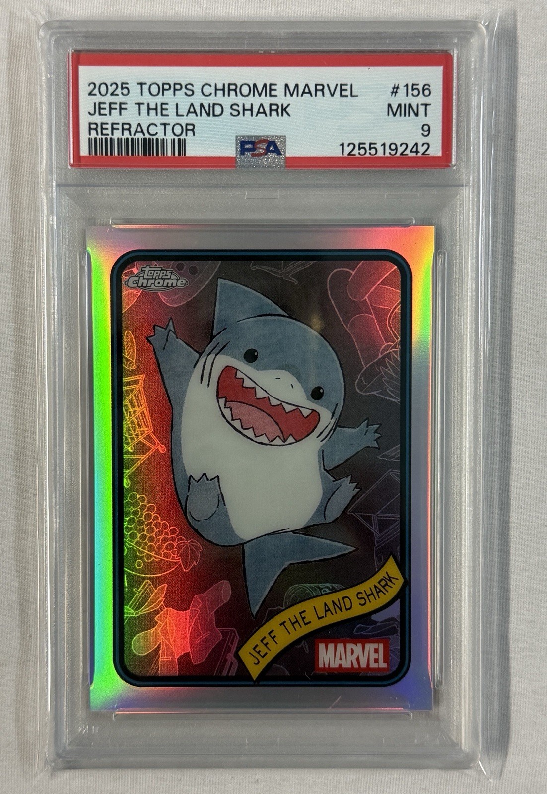 2025 Topps Chrome Marvel Comics Refractor Jeff the Land Shark #156 PSA 9 MINT