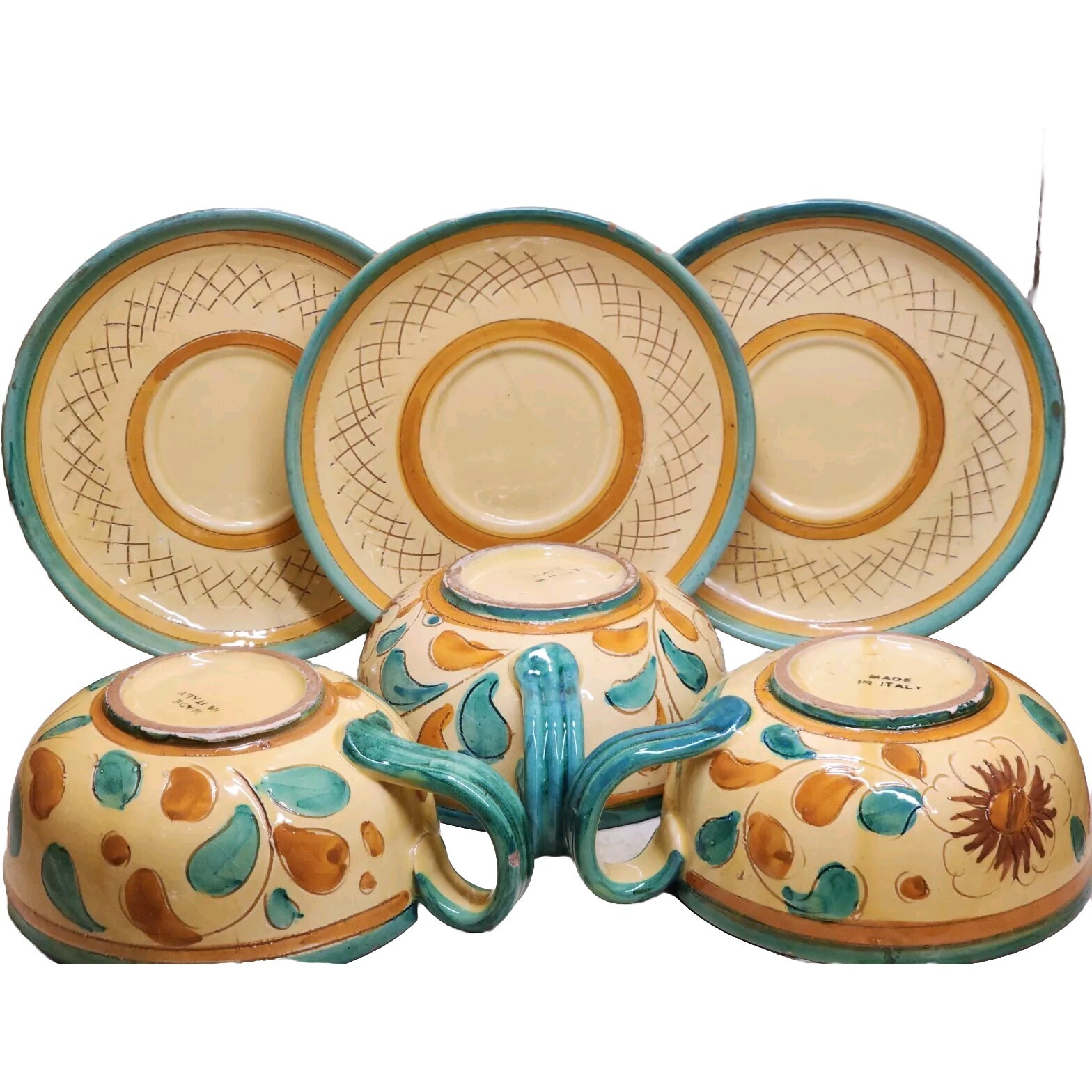 Vintage 8oz Coffee 3 Cups 5.75″ And 3 Plate 7.5″ Hand painted – Made in Italy