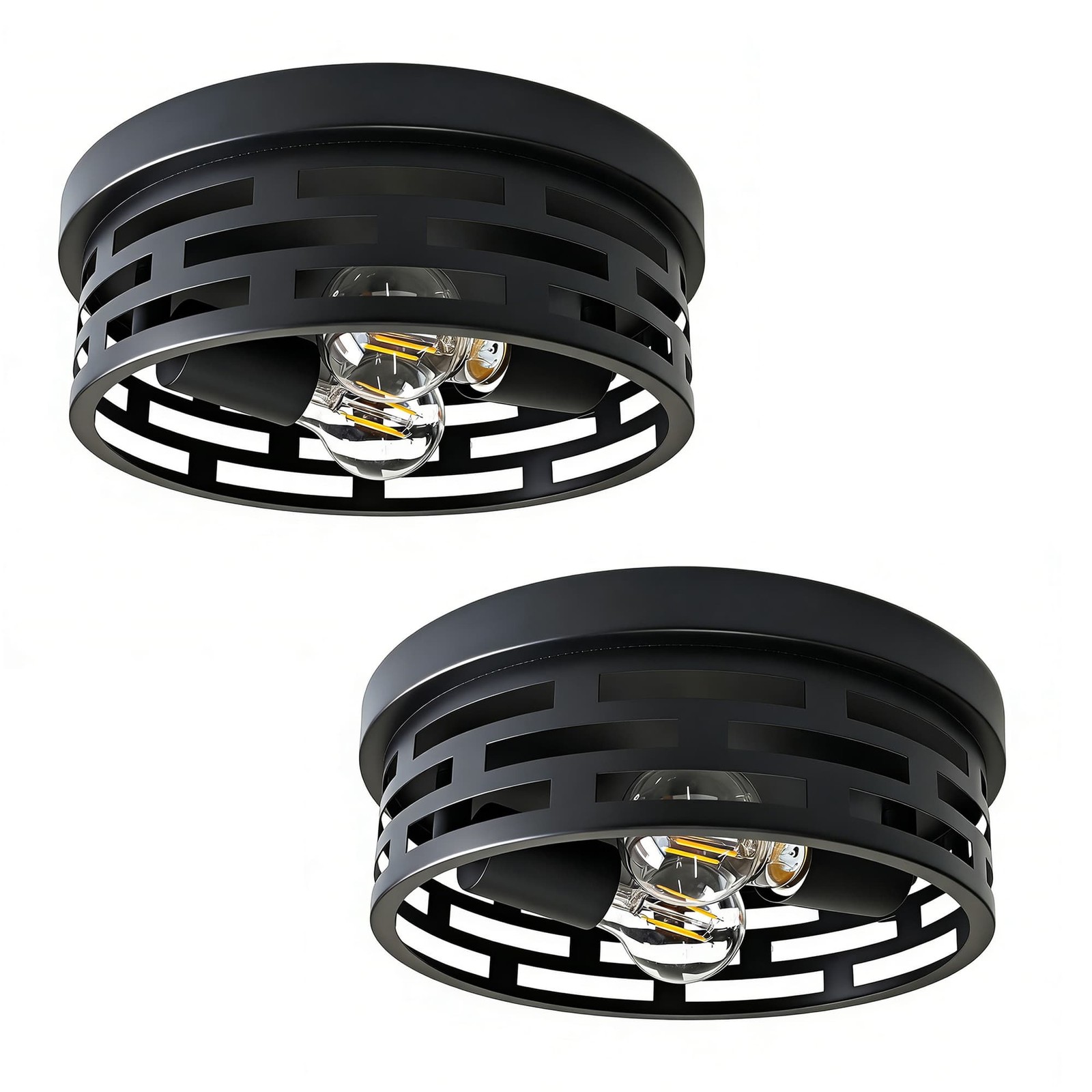 2-Pack 10.2″ Industrial Flush Mount Ceiling Light 2-Light Black Ceiling Fixture