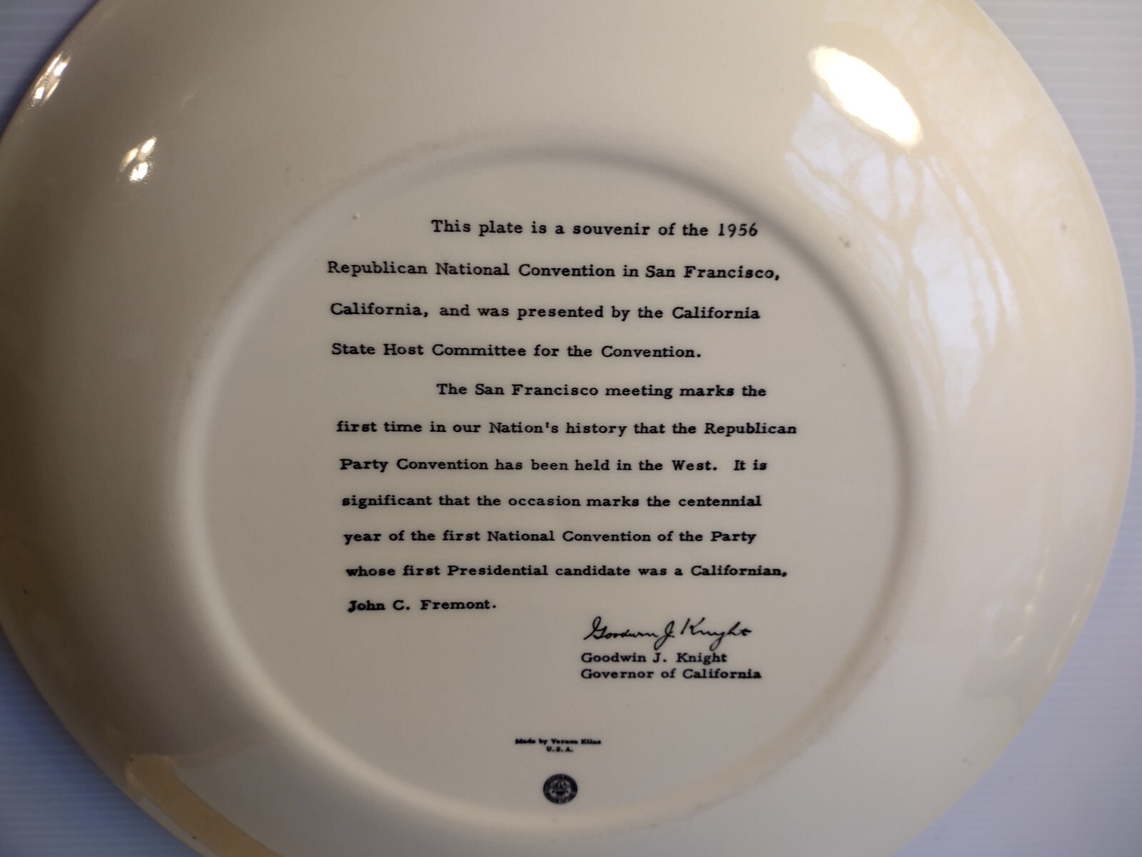 Vintage 1956 Republican National Convention Calif. Souvenir Plate