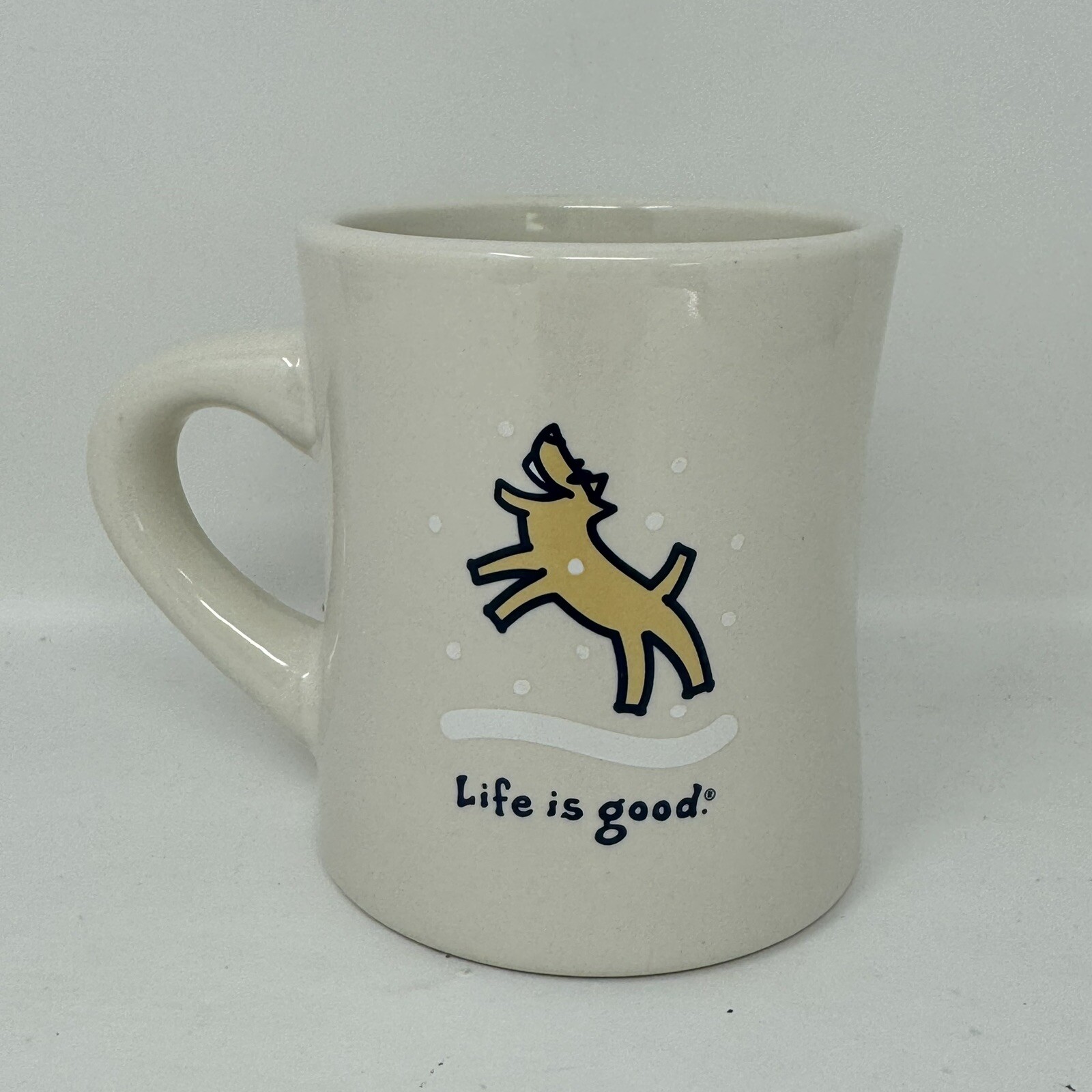 LIFE IS GOOD Dog Catching Snowflakes Do What You Like Ceramic Diner Mug 12oz