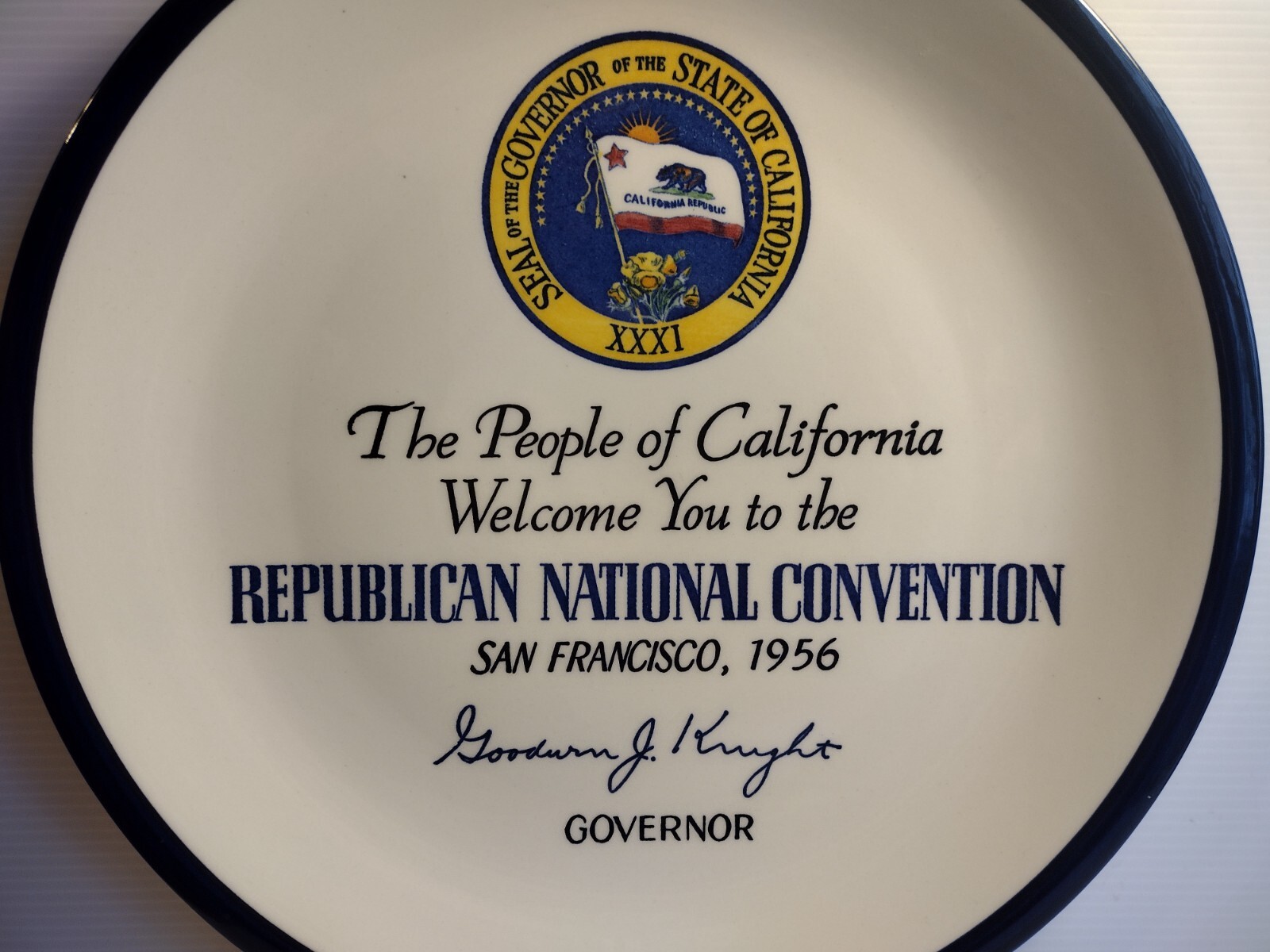 Vintage 1956 Republican National Convention Calif. Souvenir Plate