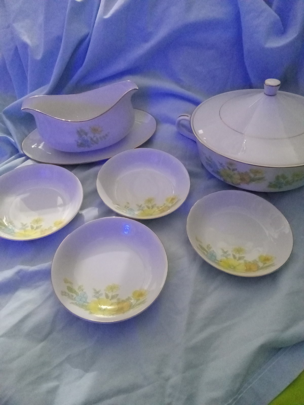 Ekco International China Spring Bouquet Vegetable Dish Gravy Boat Bowls 1970s