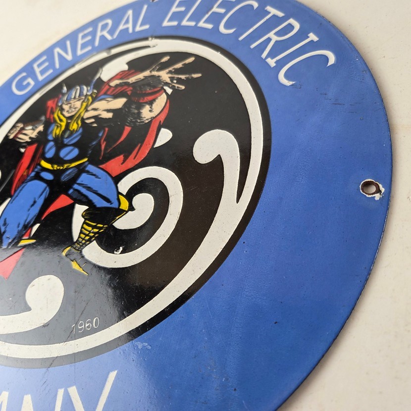 Vintage General Electric Sign – Thor Marvel Gas Auto Shop Pump Porcelain Sign