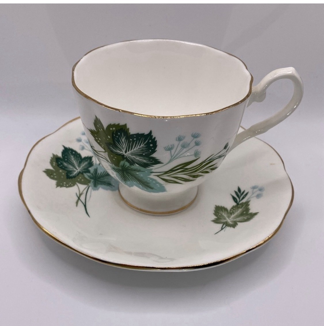Vintage Elizabethan Fine Bone China Teacup and Saucer Midcentury Foliage