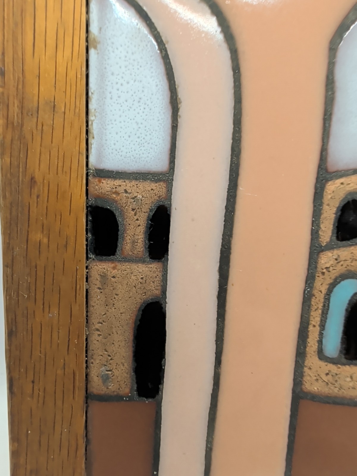 Vintage Italian Clay Tile Glazed Matte Arches Courtyard Signed Wood Framed Decor
