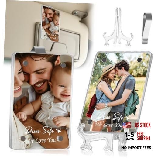 Father’s Day Car Picture Holder for Car Visor Clip Acrylic Magnetic Photo