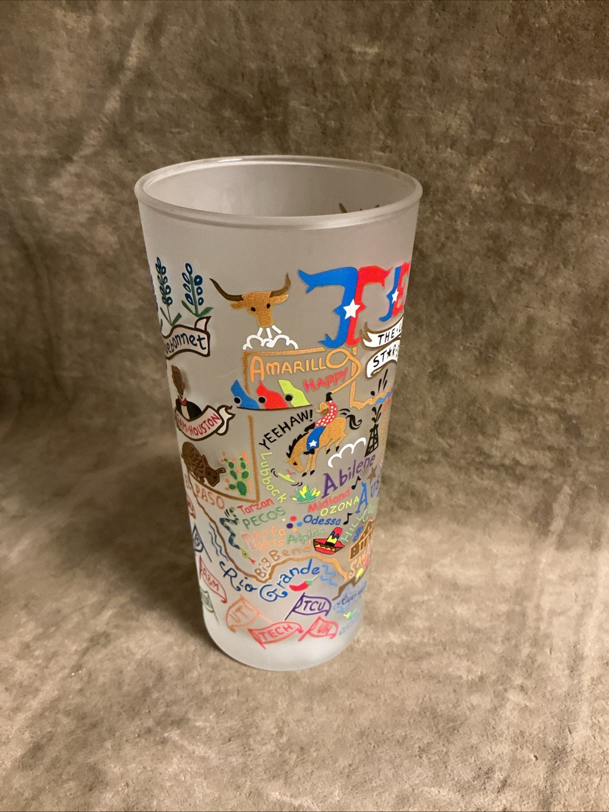 Decorated Glass Satin Finished Texas The Lonestar State Souvenir Tumble With Tag