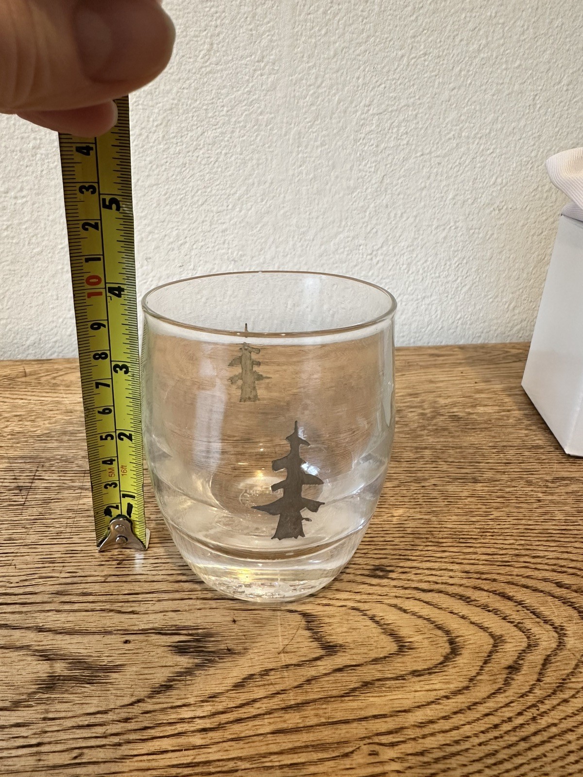GLASSY BABY CANDLE VOTIVE HOLDER ETCHED TREES HOLIDAY