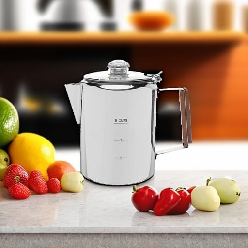 Percolator Coffee Pot — NO Aluminum or Plastic [9 cup]