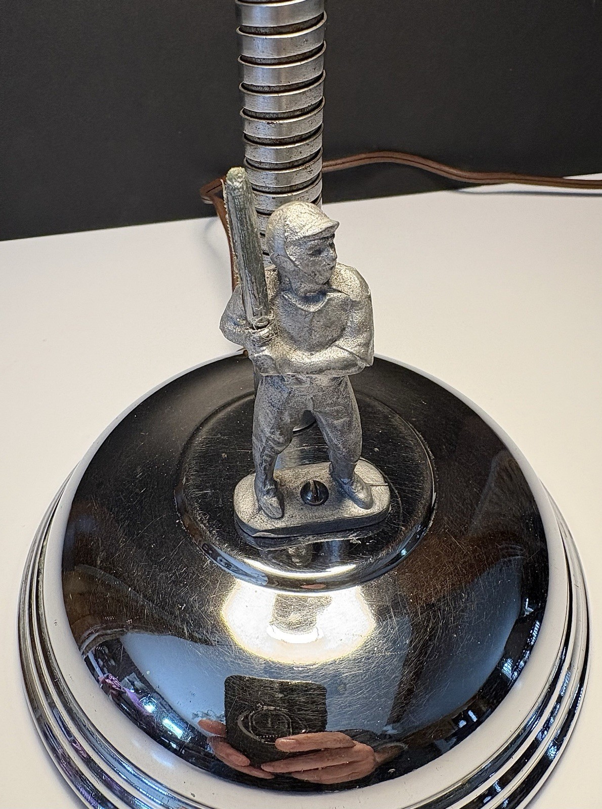 Antique Art Deco Chrome 1940s 50s Baseball Player Desk Table Lamp Light Boudoir