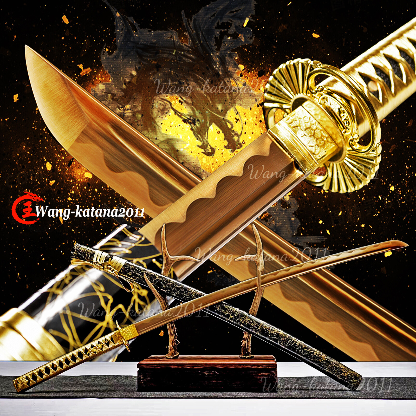 All Gold Katana 1095 Steel Sharp Battle Ready Japanese Samurai Functional Sword