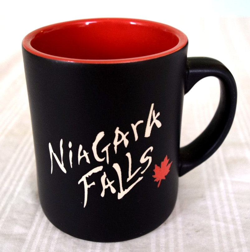 Rare Niagara Falls Canada Red Maple Leaf Souvenir Mug Black Red Embossed B13