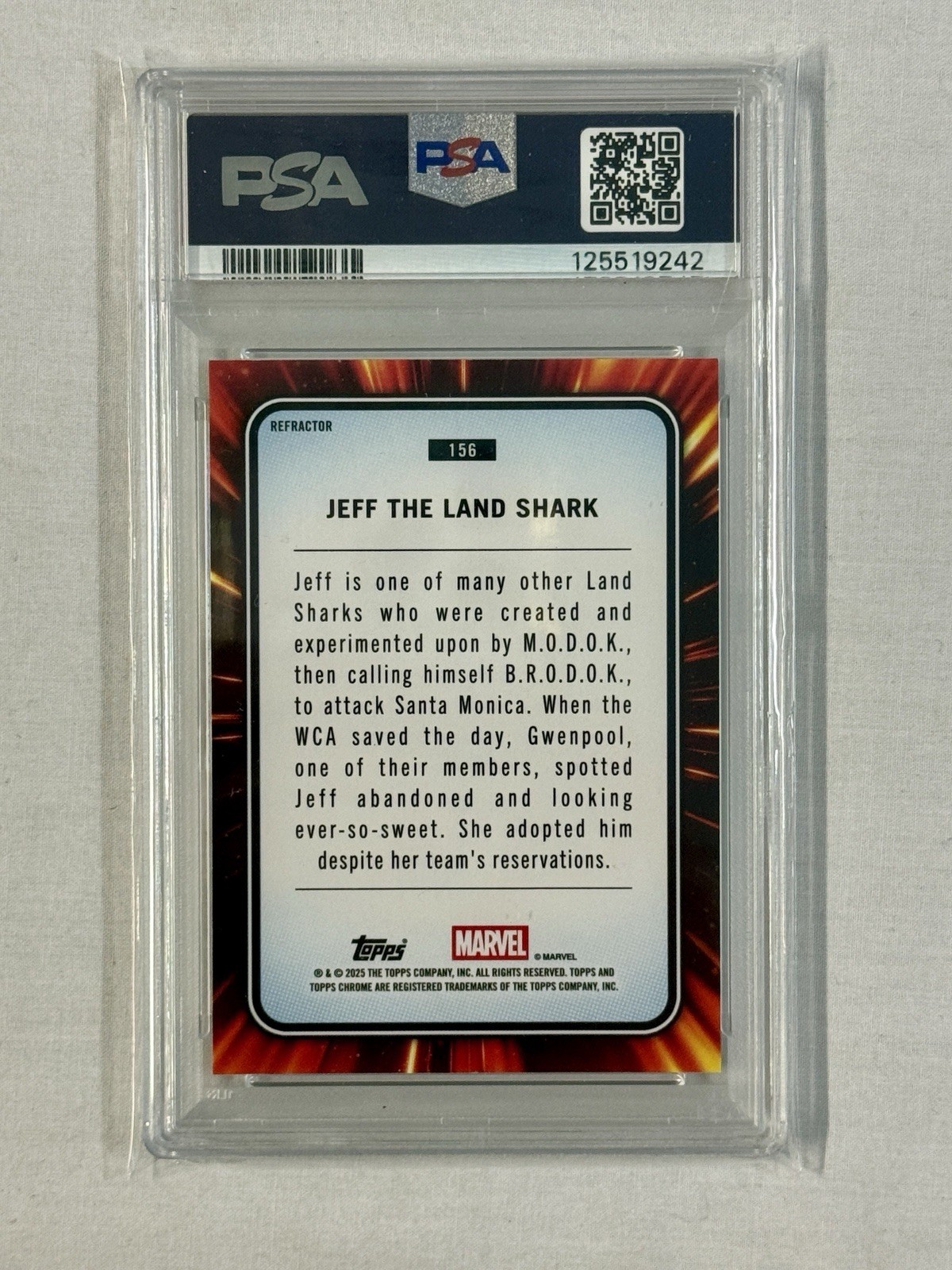 2025 Topps Chrome Marvel Comics Refractor Jeff the Land Shark #156 PSA 9 MINT