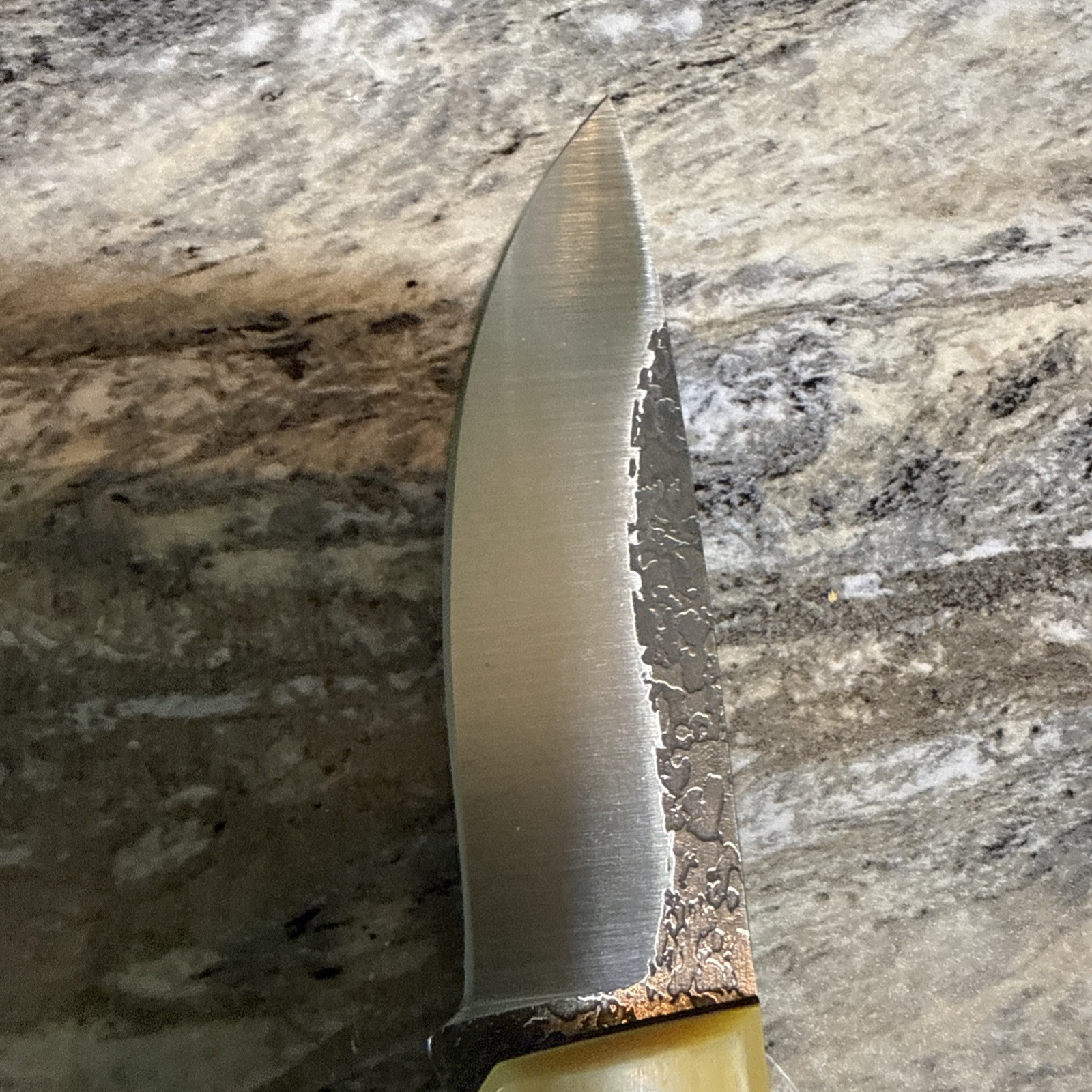 Fiddleback Forge KE Bushie by Andy Roy .095″ A2 Blade Elder Burl Handle excellen