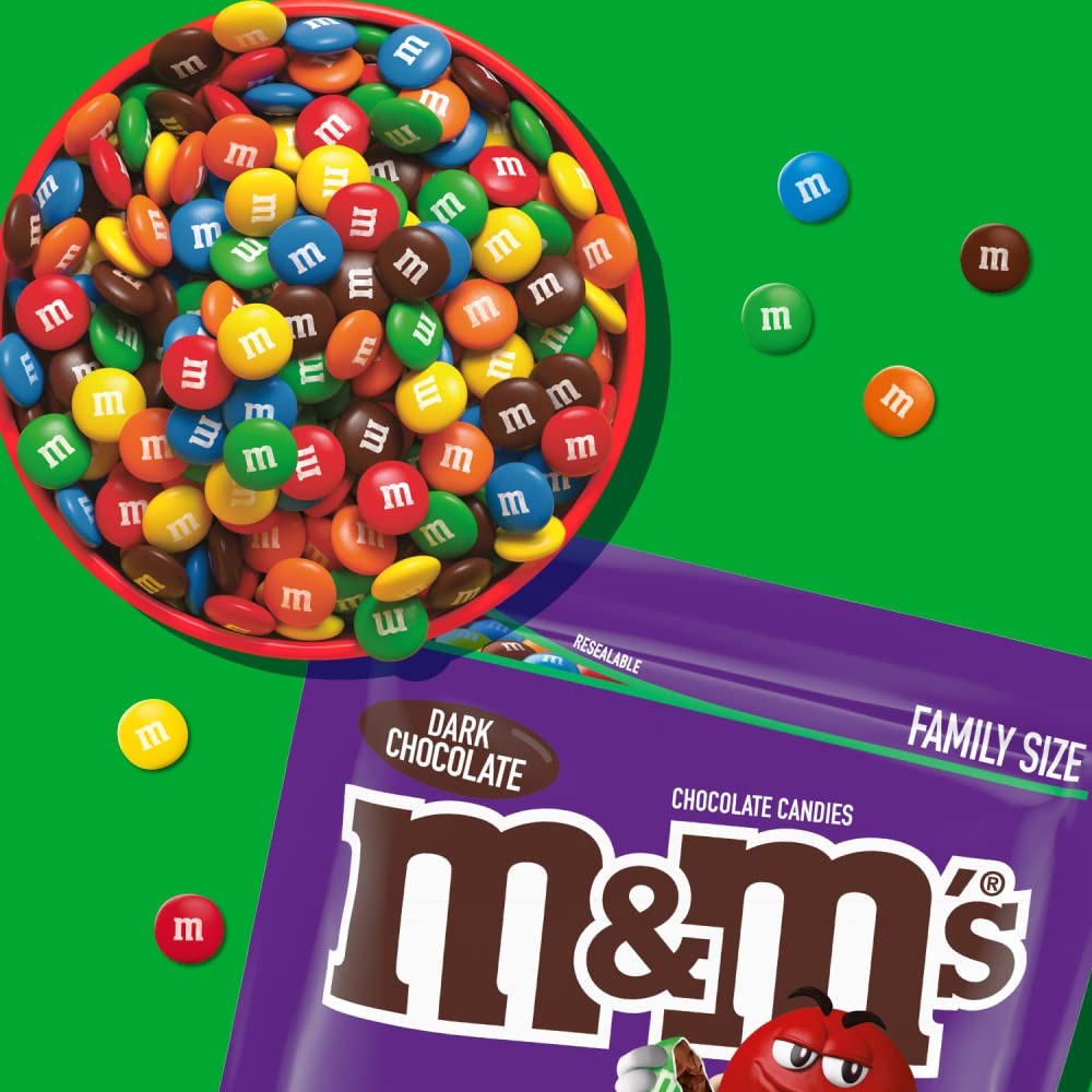 M&M’S Dark Chocolate Candy, Family Size 18 Ounce (Pack of 2), Multicolored