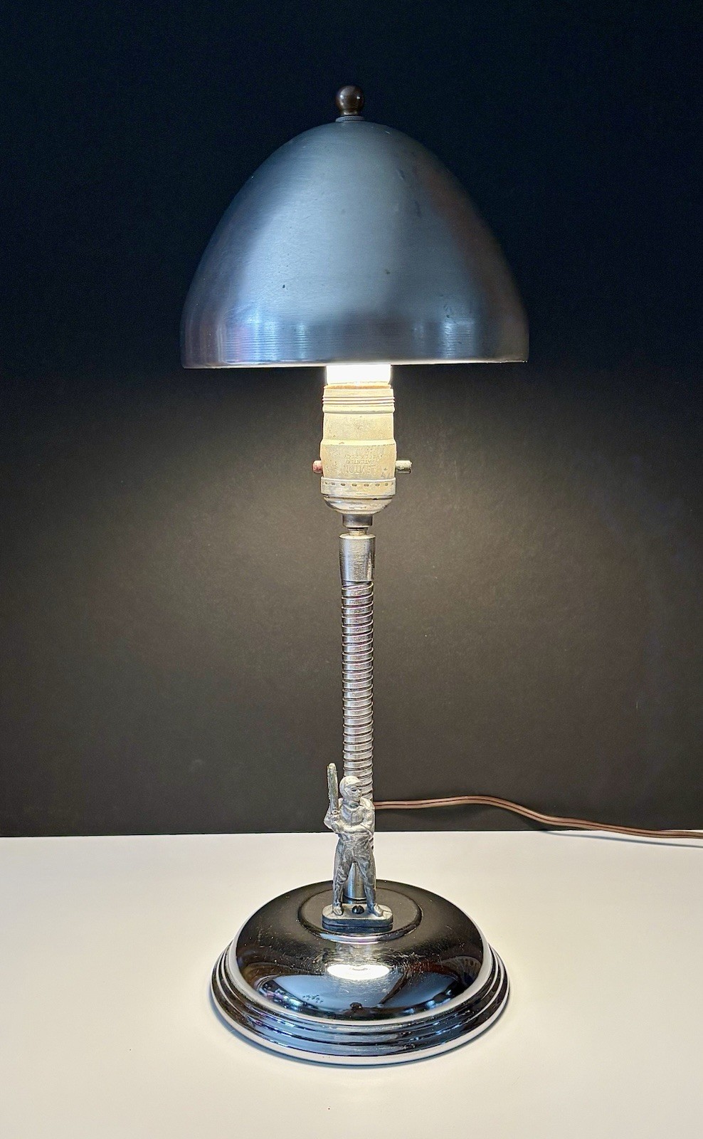 Antique Art Deco Chrome 1940s 50s Baseball Player Desk Table Lamp Light Boudoir
