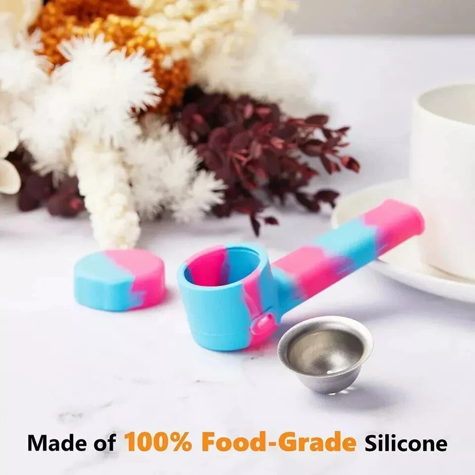 2PCS 3.4” Mini Silicone Smoking Hand Pipe with Metal Bowl & Cap Lid Pocket Pipe