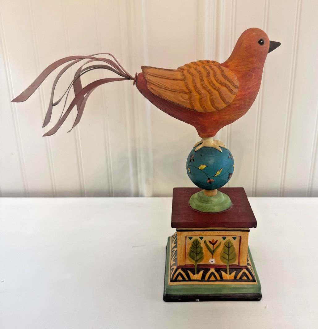 Fitz And Floyd Global Market Bird Figurine Folk Art Mixed Materials Wooden Base