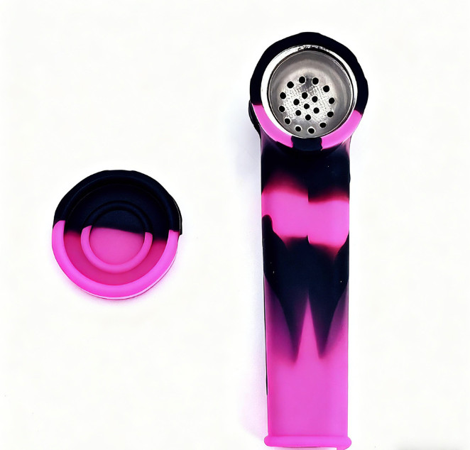 2PCS 3.4” Mini Silicone Smoking Hand Pipe with Metal Bowl & Cap Lid Pocket Pipe