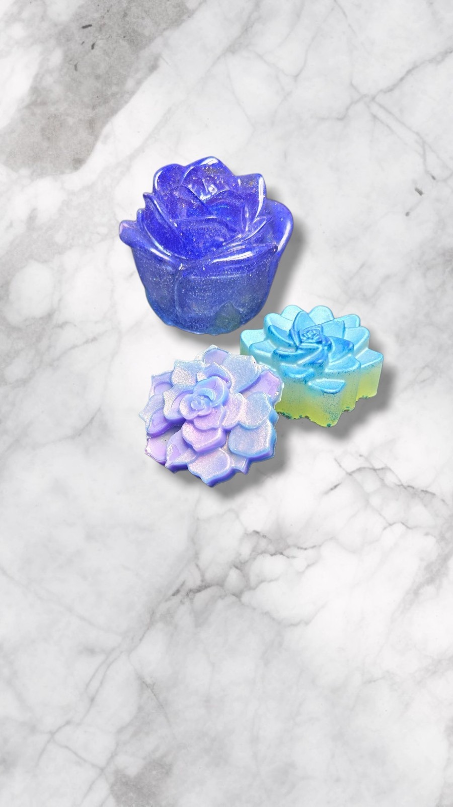 Epoxy Resin Rose Trinket Jar & Succulent Paperweights Purple Glitter Gift Set