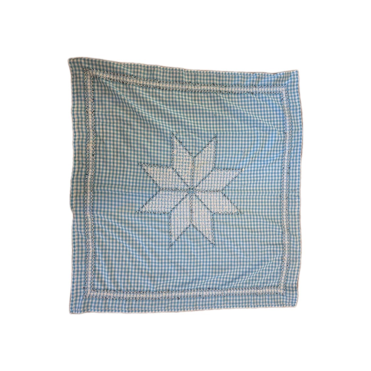 Hand Made Blue Embroidered Star Cotton Tablecloth Square READ