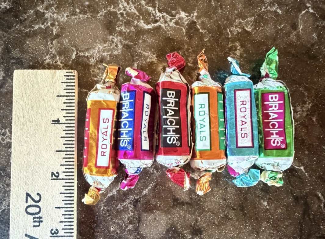 6 Vintage 1970’s BRACH’S ROYALS CANDY Unopened Foil Wrapped Pieces – INCREDIBLE!