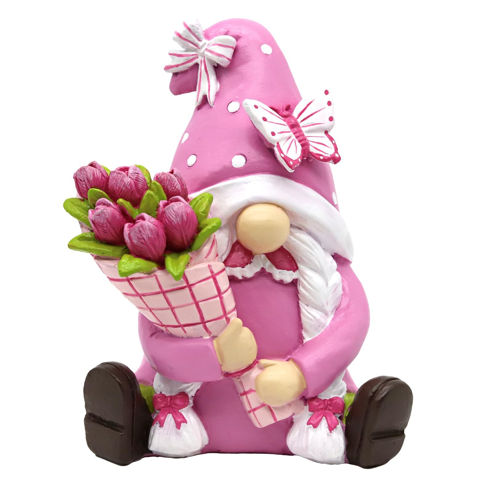 Spring Decor Pink Gnome Figurine Resin Fairy Garden Gnome Butterfly Statue S