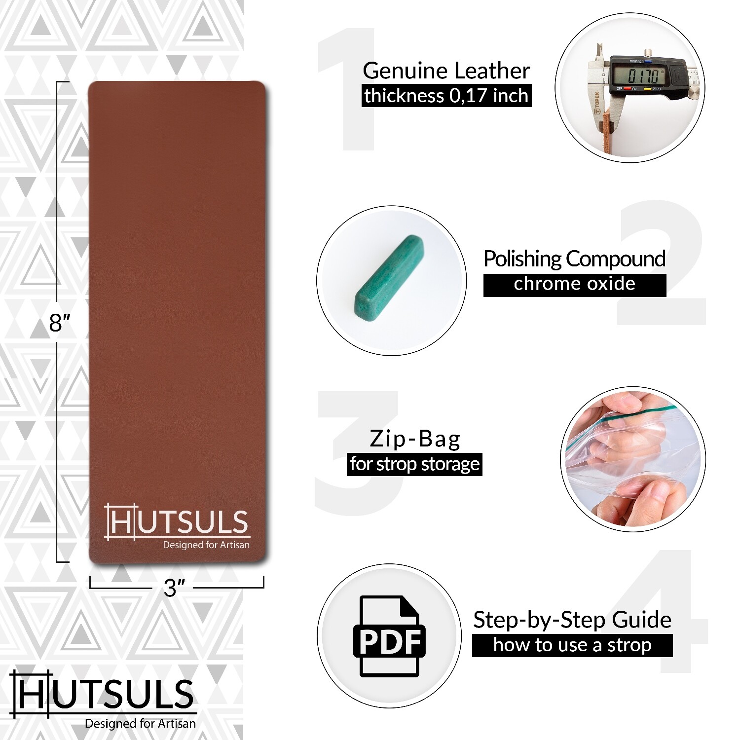 HUTSULS Brown Leather Strop Green Honing Compound Stropping Kit Knife Sharpener