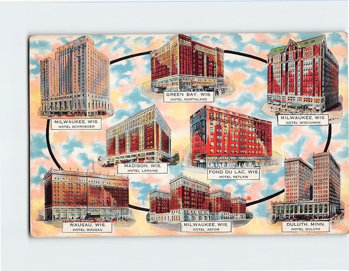 Postcard Multiple Hotels In Wisconsin