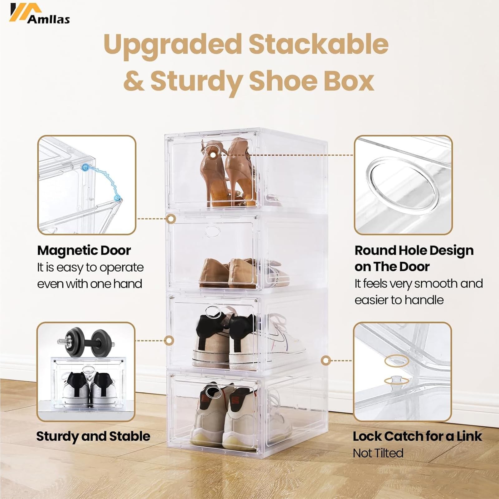 Amllas 12 Pack Clear Shoe Boxes Stackableshoe Storage Boxes For Closetsturdy