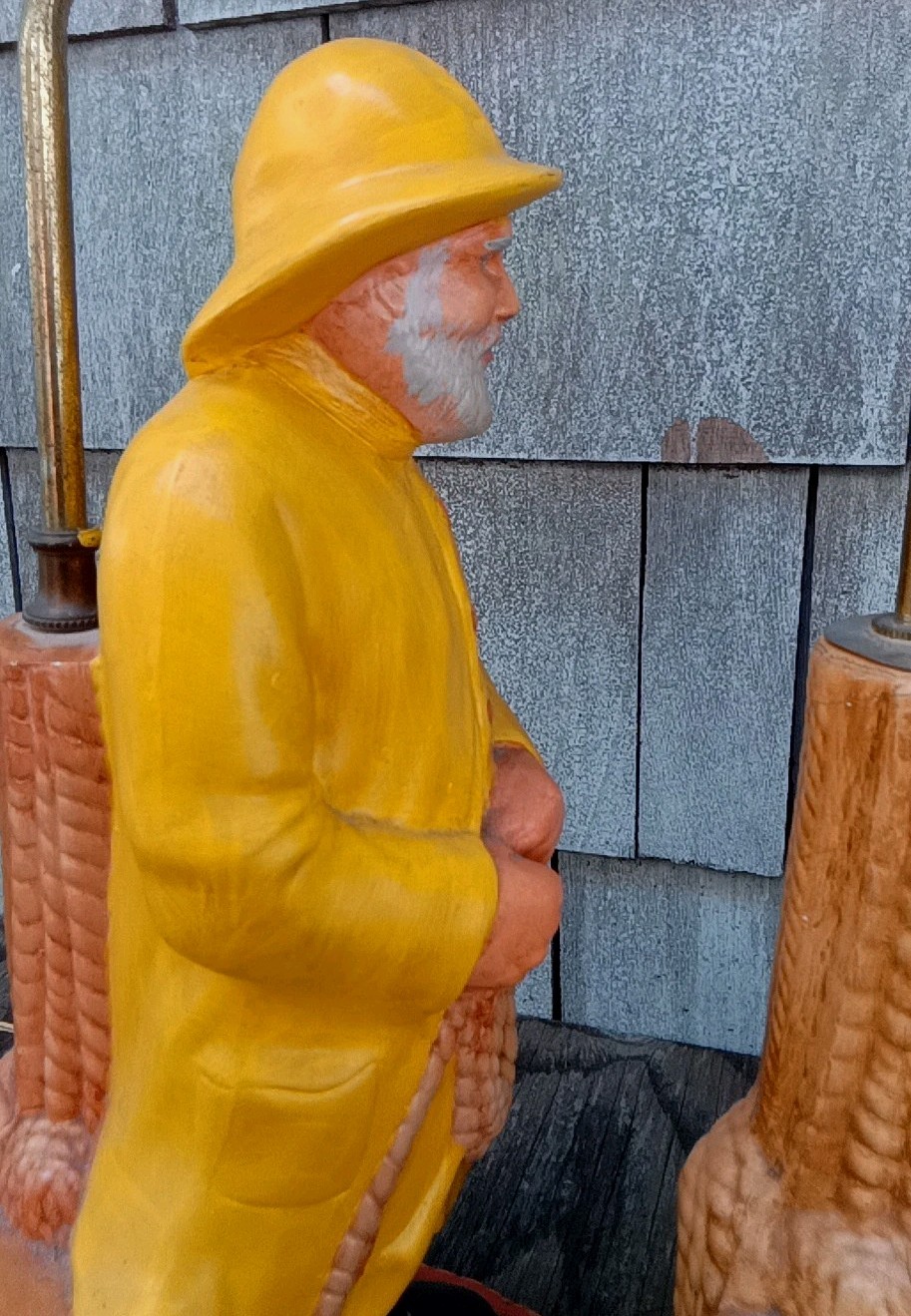TWO VTG V. RARE MATCHING CHALKWARE Sailors, Longshoreman, Dock Worker 30″ LAMPS