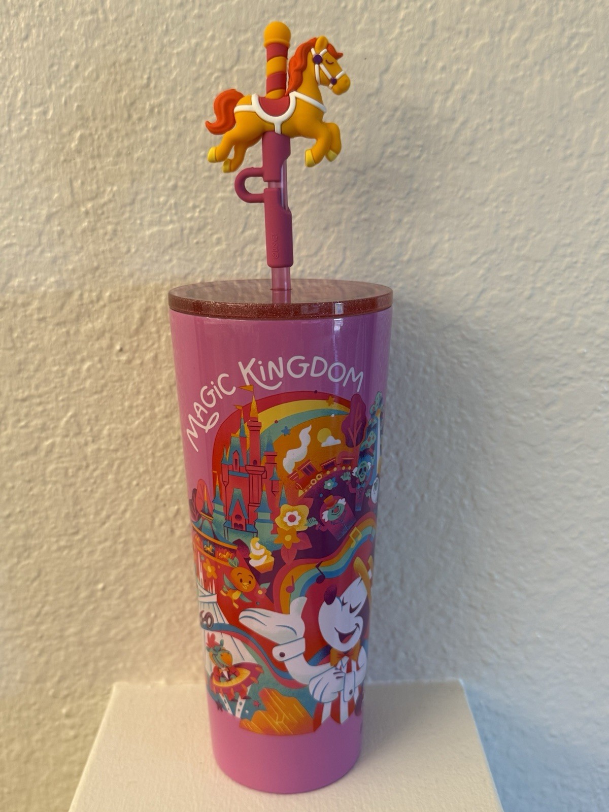Disney Parks Starbucks Exclusive Pink Carousel Tumbler Horse Straw Topper Mickey