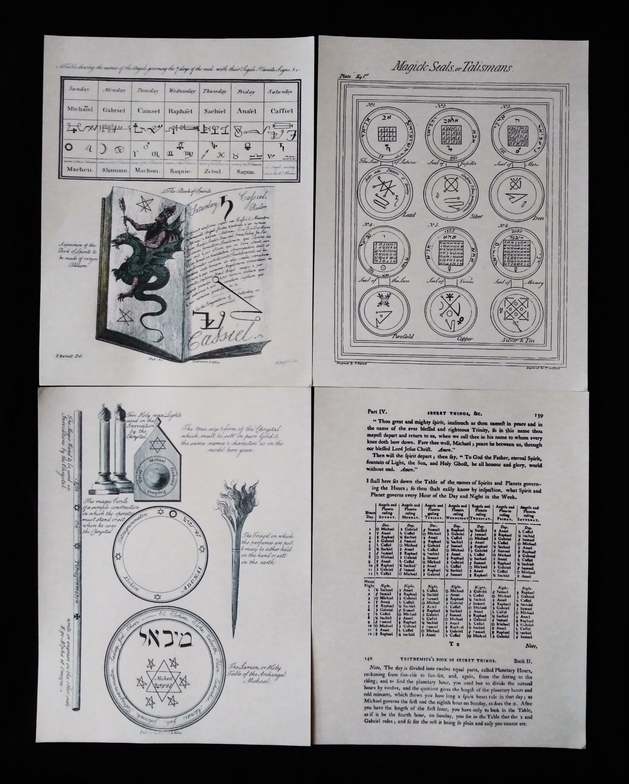 4 Illustration Pages From The Magus 1801 Book- For Book Of Shadows 8-1/2″x 11″