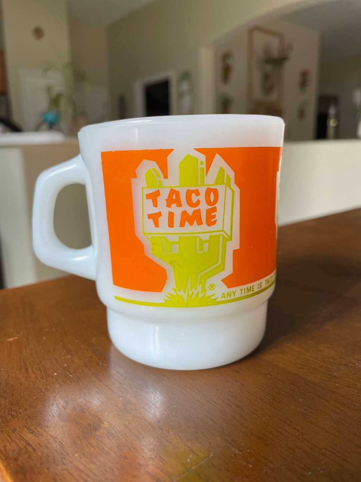 Rare Taco Time Stackable Milk Glass Mug by fire King