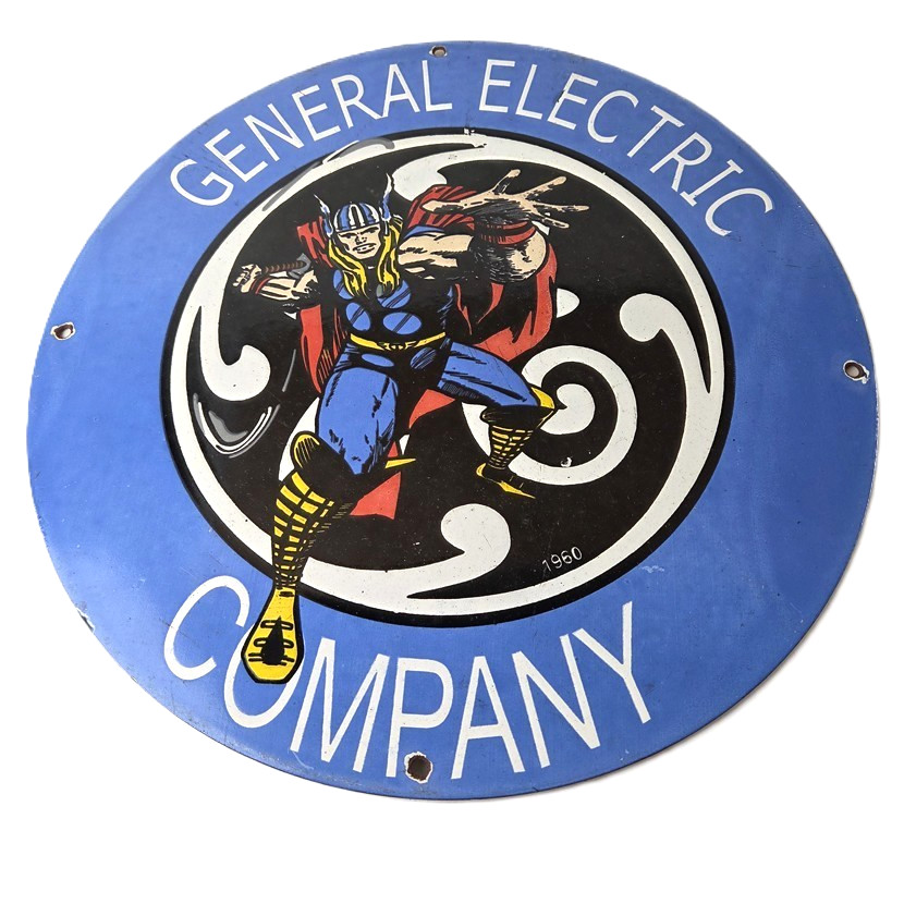 Vintage General Electric Sign – Thor Marvel Gas Auto Shop Pump Porcelain Sign