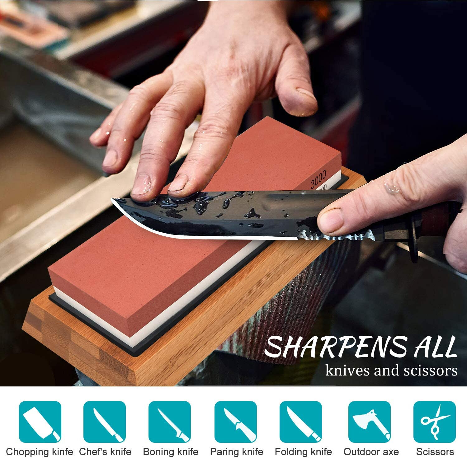 Whetstone Sharpening Stone Set Knife Sharpener 400/1000 3000/8000 Grit w/ Holder